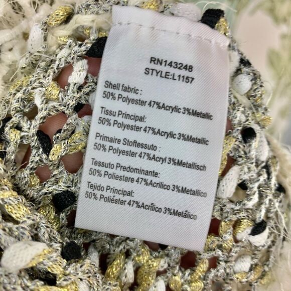 NWT Moth Anthropologie White and Metallic Crocheted Fringed Poncho Sweater - Picture 7 of 9